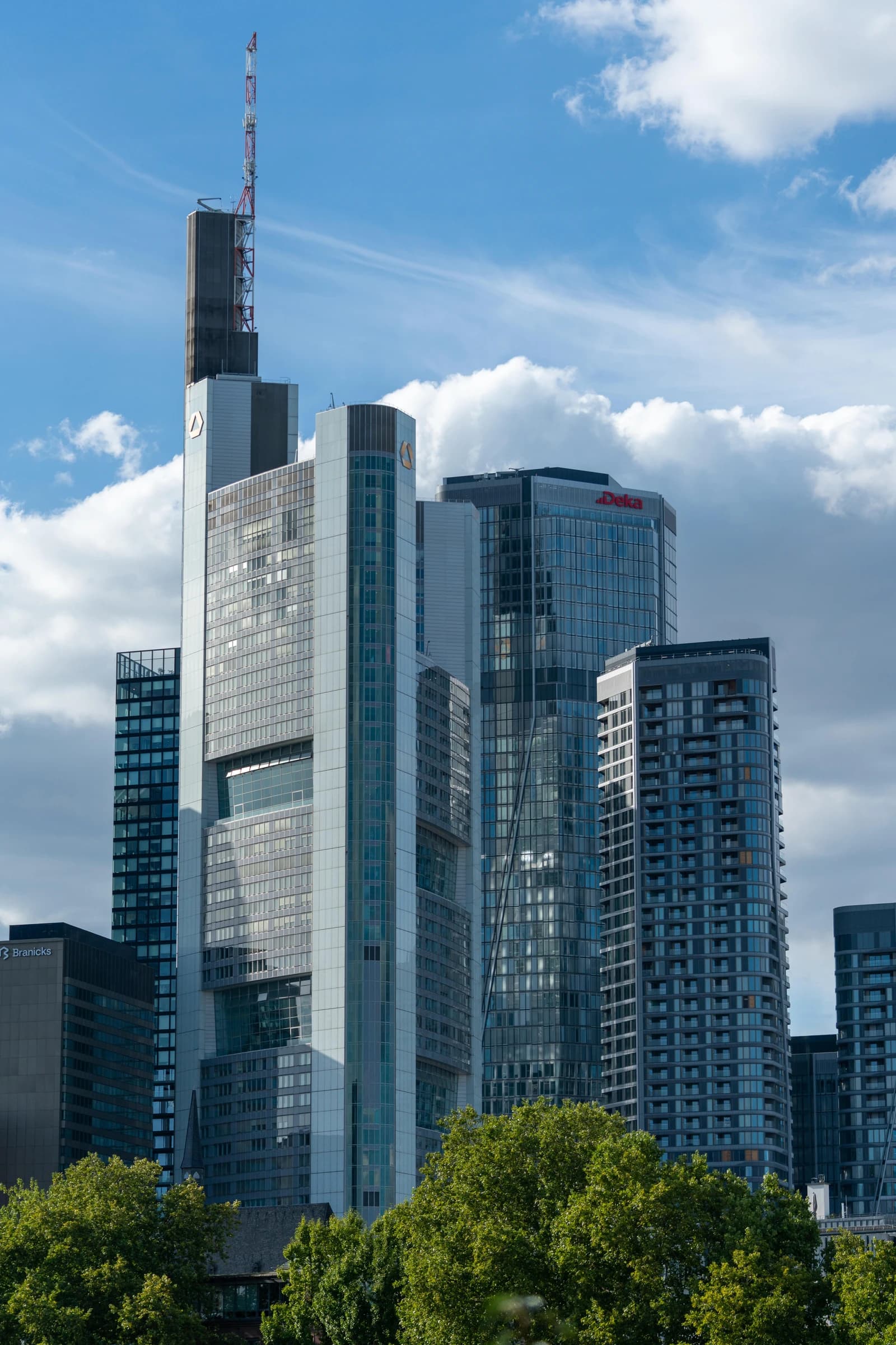 Commerzbank Tower stands prominently among the modern skyscrapers of the Frankfurt banking skyline.