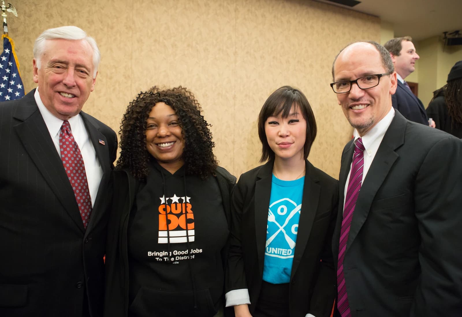 Steny Hoyer, Semethia Butler, Anna Hovland, and Thomas Perez standing together for a photo.
