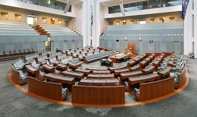 Interior of the Australian House of Representatives chamber in Parliament House, Canberra.