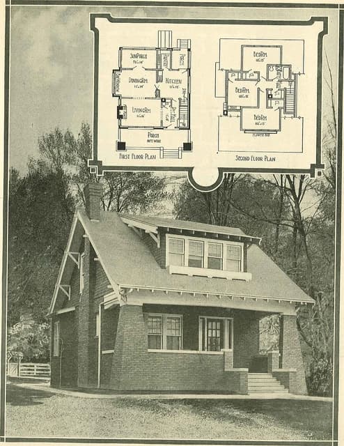 Architectural drawing of a 1920s house with first and second floor plans.