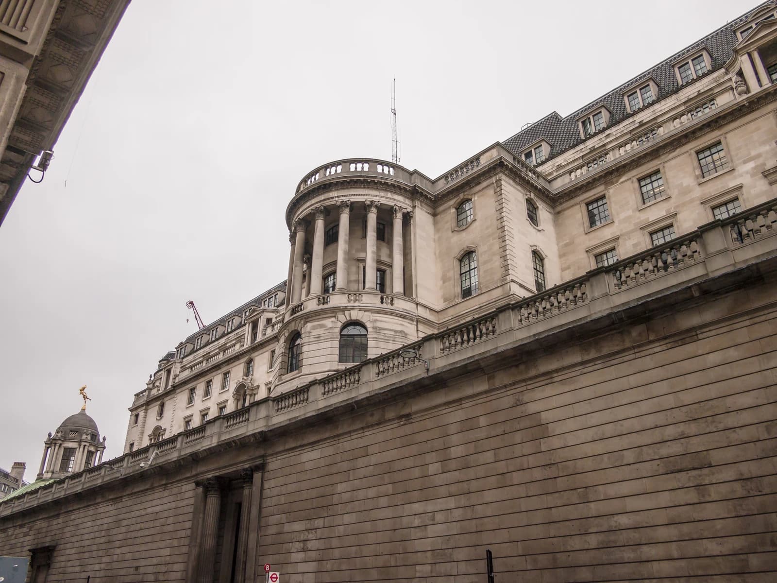 Exterior view of the Bank of England building in London.