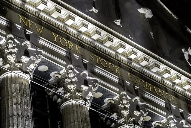 Sign for the New York Stock Exchange, Broad Street, in the financial district.