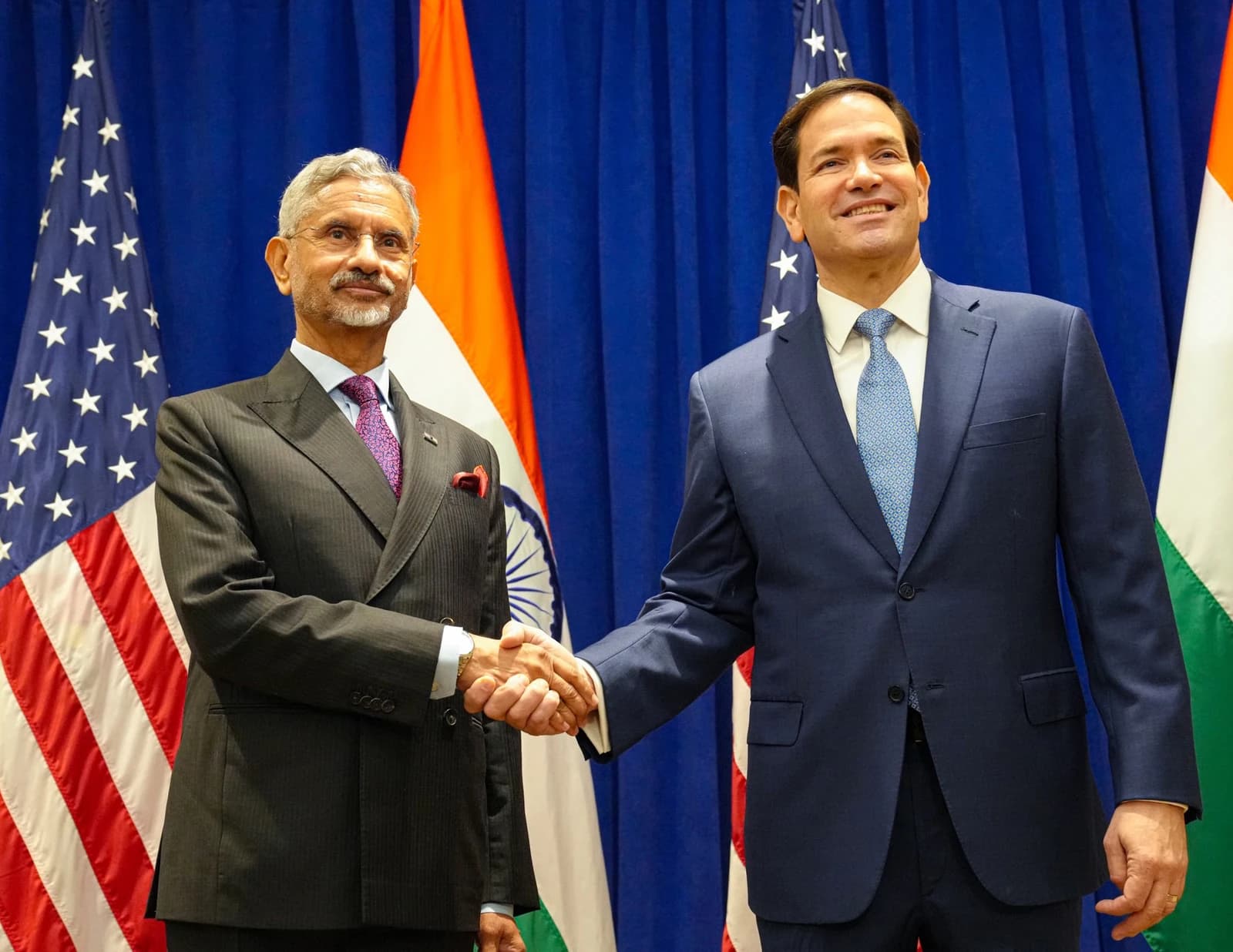 S. Jaishankar, India's External Affairs Minister, shaking hands with Marco Rubio.