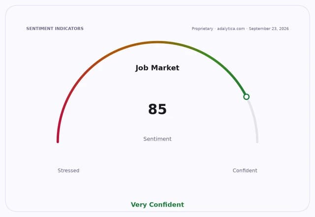 Job Market sentiment dial showing a reading of 85, indicating 'Very Confident'.