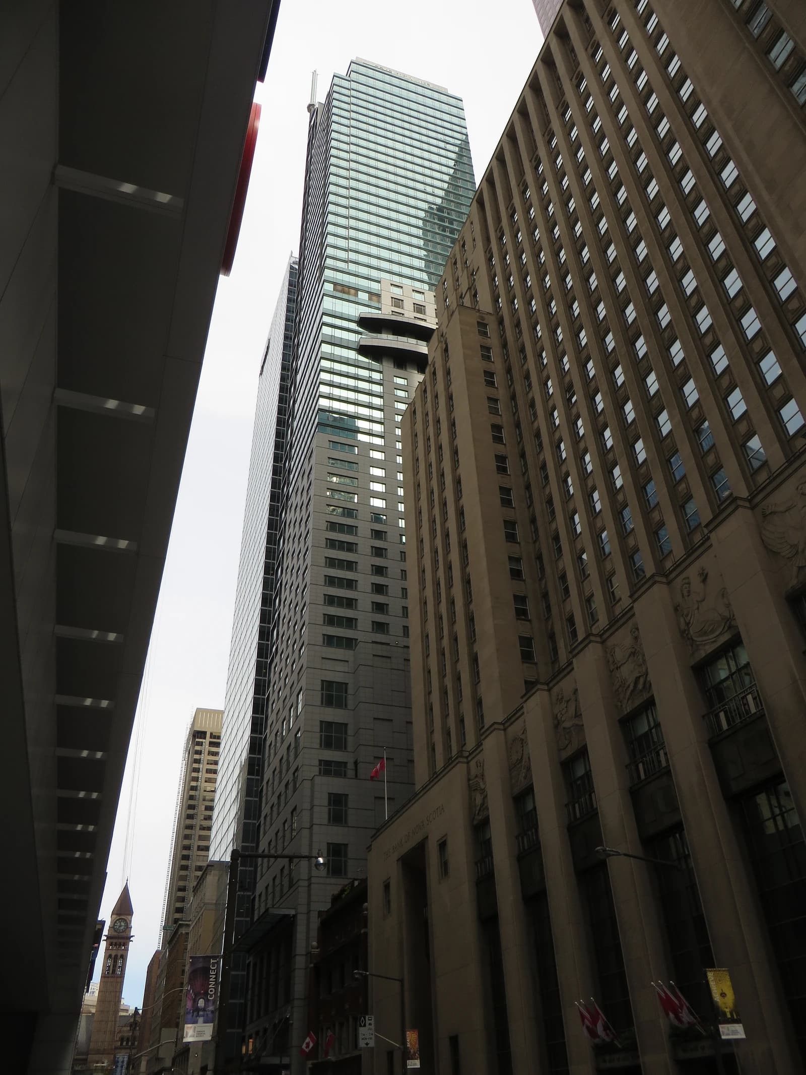 Exterior shot of Bank of Nova Scotia building, a tall grey skyscraper.