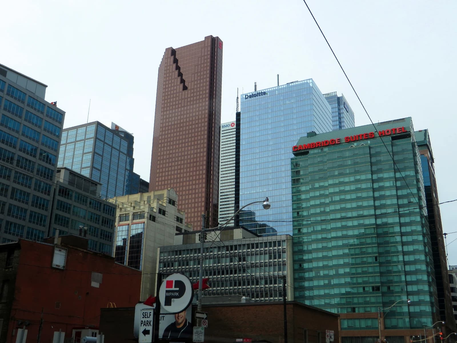 Skyscrapers including Scotia Plaza and Cambridge Suites Hotel in Toronto, Ontario.