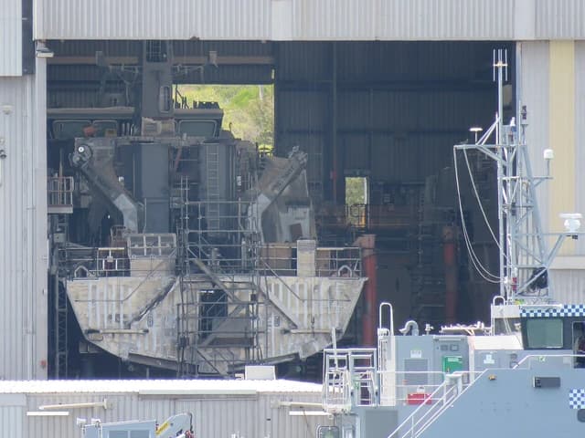Unidentified Cape-class patrol boat under construction inside Austal shipyards in Henderson.