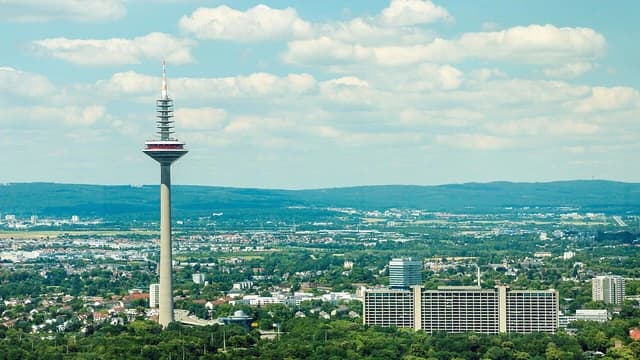 Europaturm tower and the Deutsche Bundesbank building in Frankfurt, Germany.