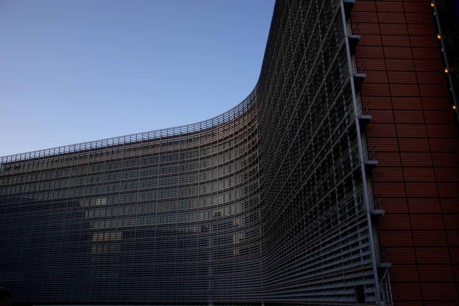 Buildings of Council of European Union mirror over Berlaymont Building in Brussels.