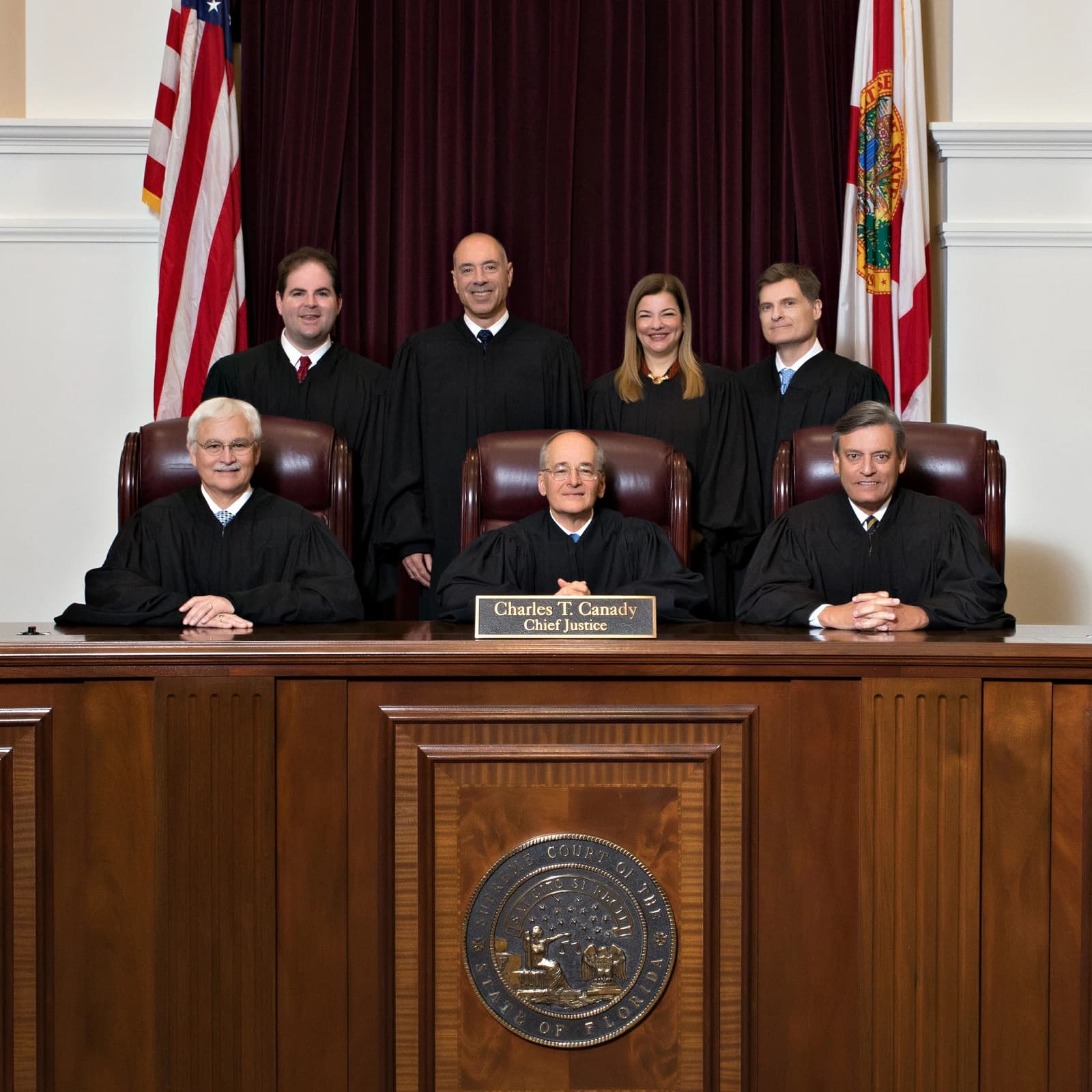Seven Florida Supreme Court Justices, including Chief Justice Charles T. Canady, posing for a group portrait.