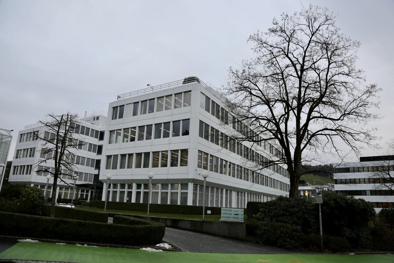 Exterior view of the Glencore Headquarters building in Baar, Switzerland.