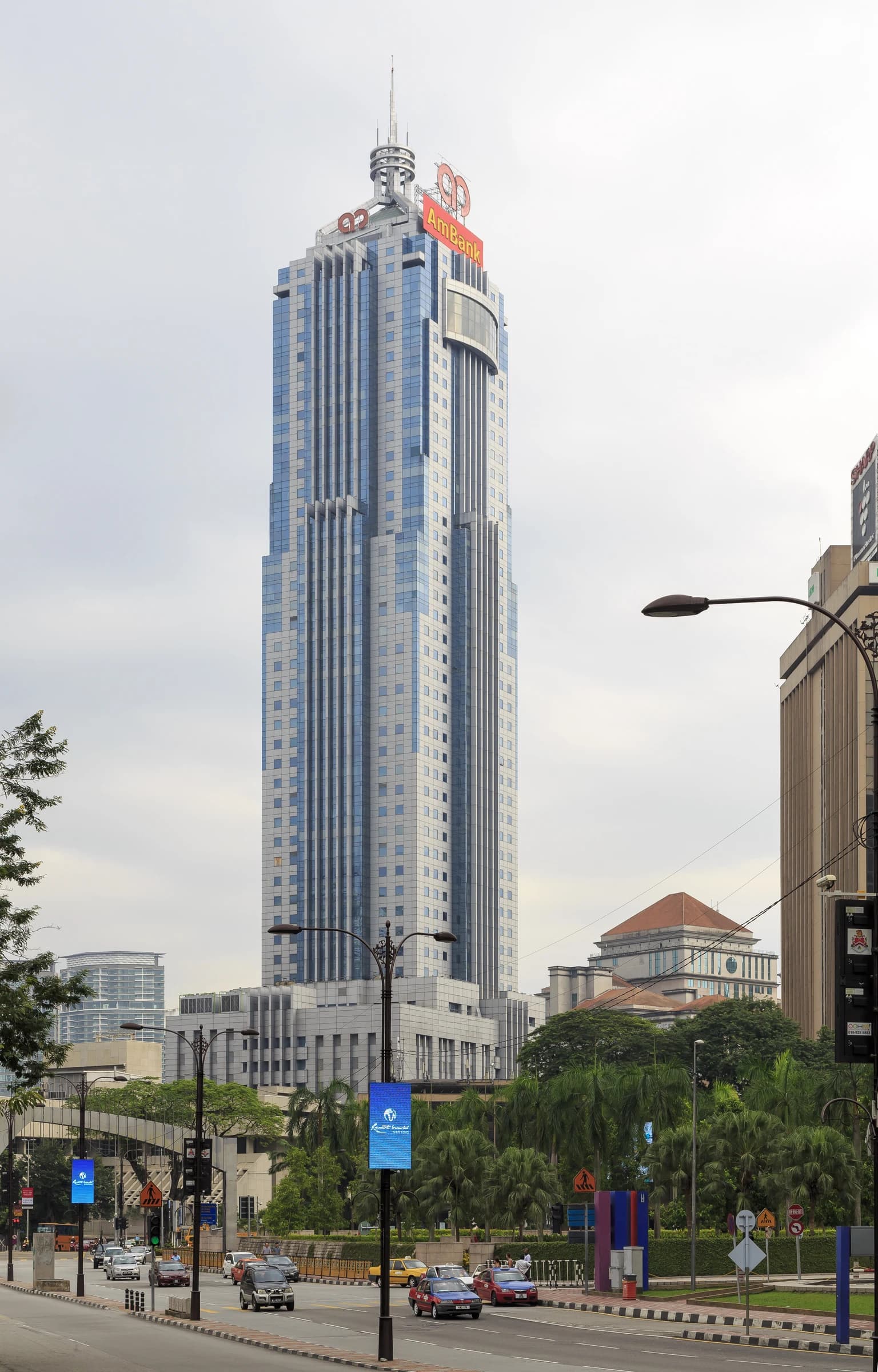 Menara AmBank building in Kuala Lumpur, Malaysia, viewed from street level.