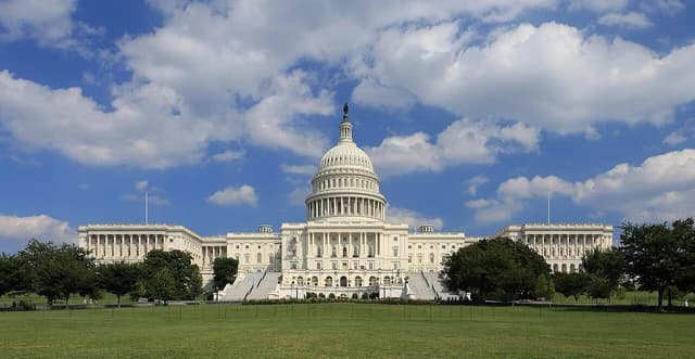 US Capitol building, west side, seen from the National Mall.