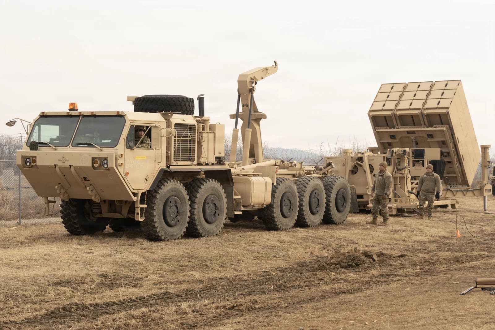 US Army soldiers stand next to a Patriot missile system during training at Osan Air Base.