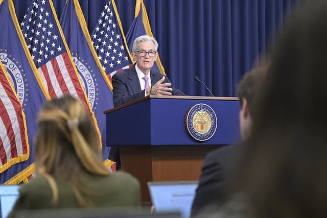 Jerome Powell, Chair of the Federal Reserve, speaking at a press conference.